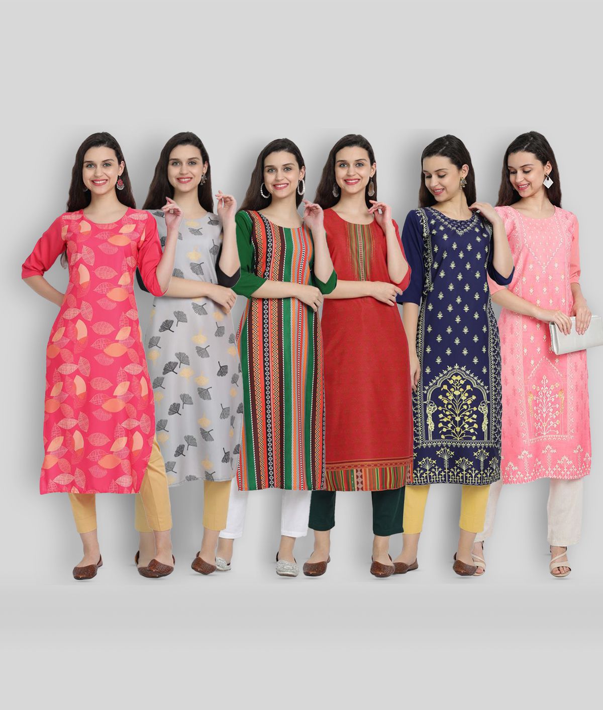 1 Stop Fashion - Multicolor Crepe Women's Straight Kurti ( Pack of 6 )