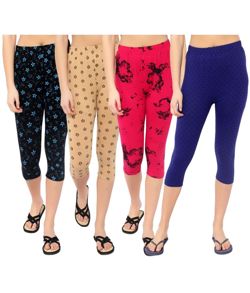     			Diaz Multi Cotton Lycra Abstract Capri - Pack of 4