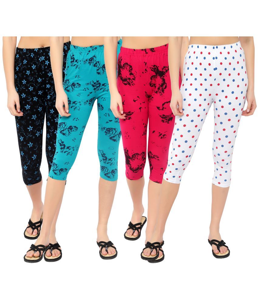     			Diaz Multi Cotton Lycra Floral Capri - Pack of 4