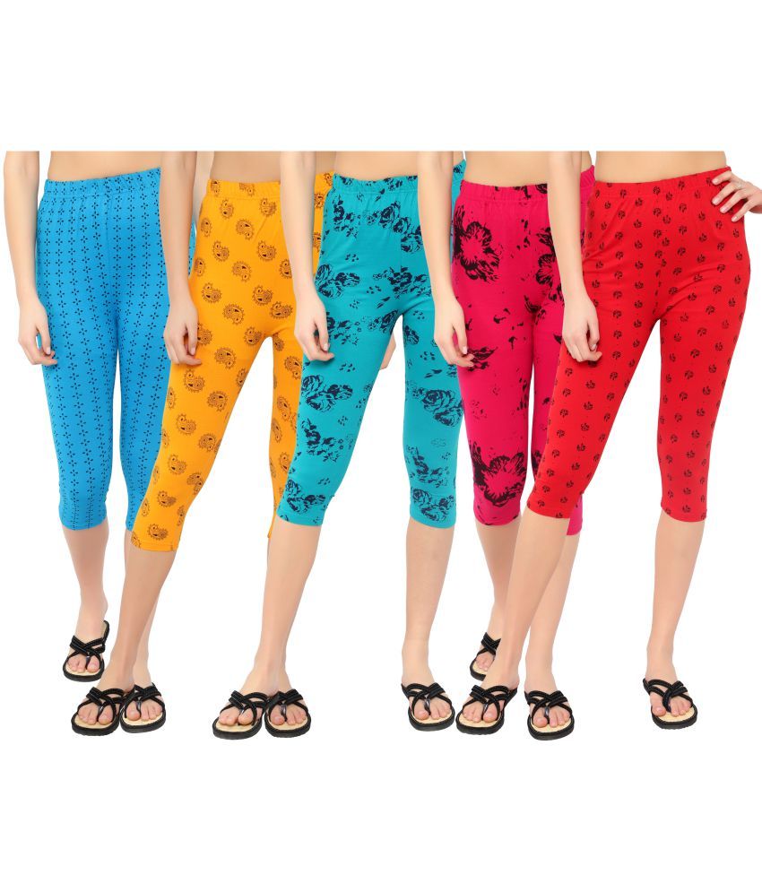     			Diaz Multi Cotton Lycra Graphic Capri - Pack of 5