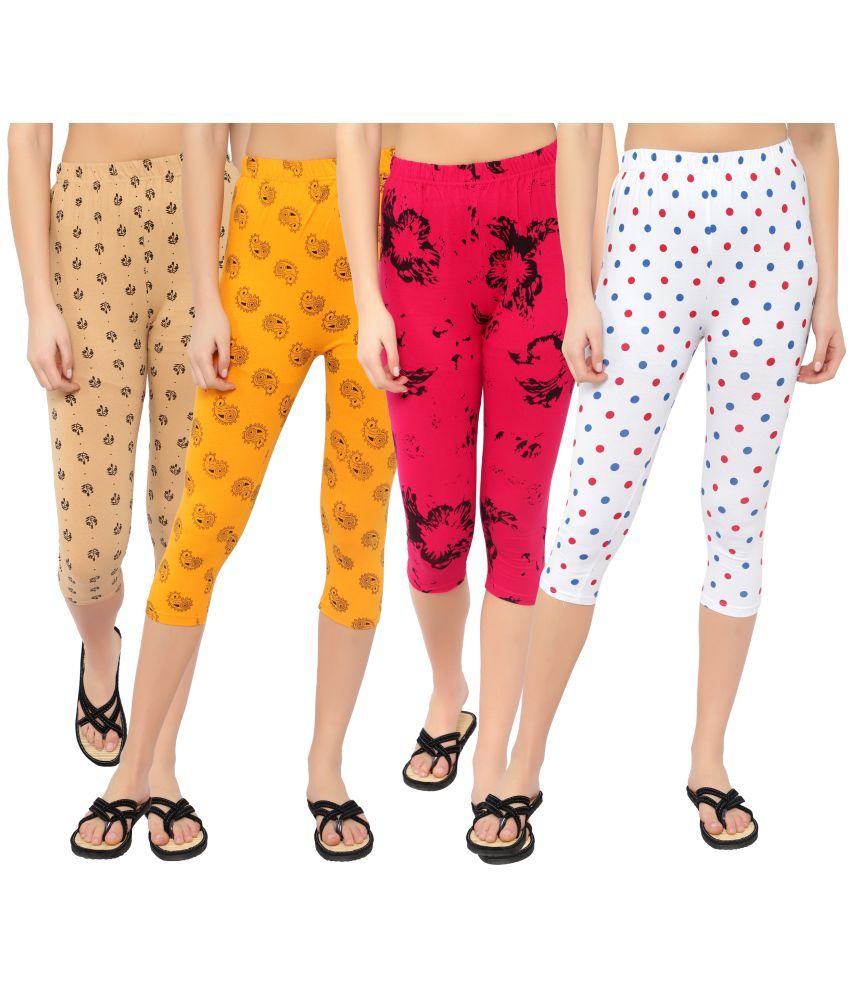     			Diaz Multi Cotton Lycra Graphic Capri - Pack of 4