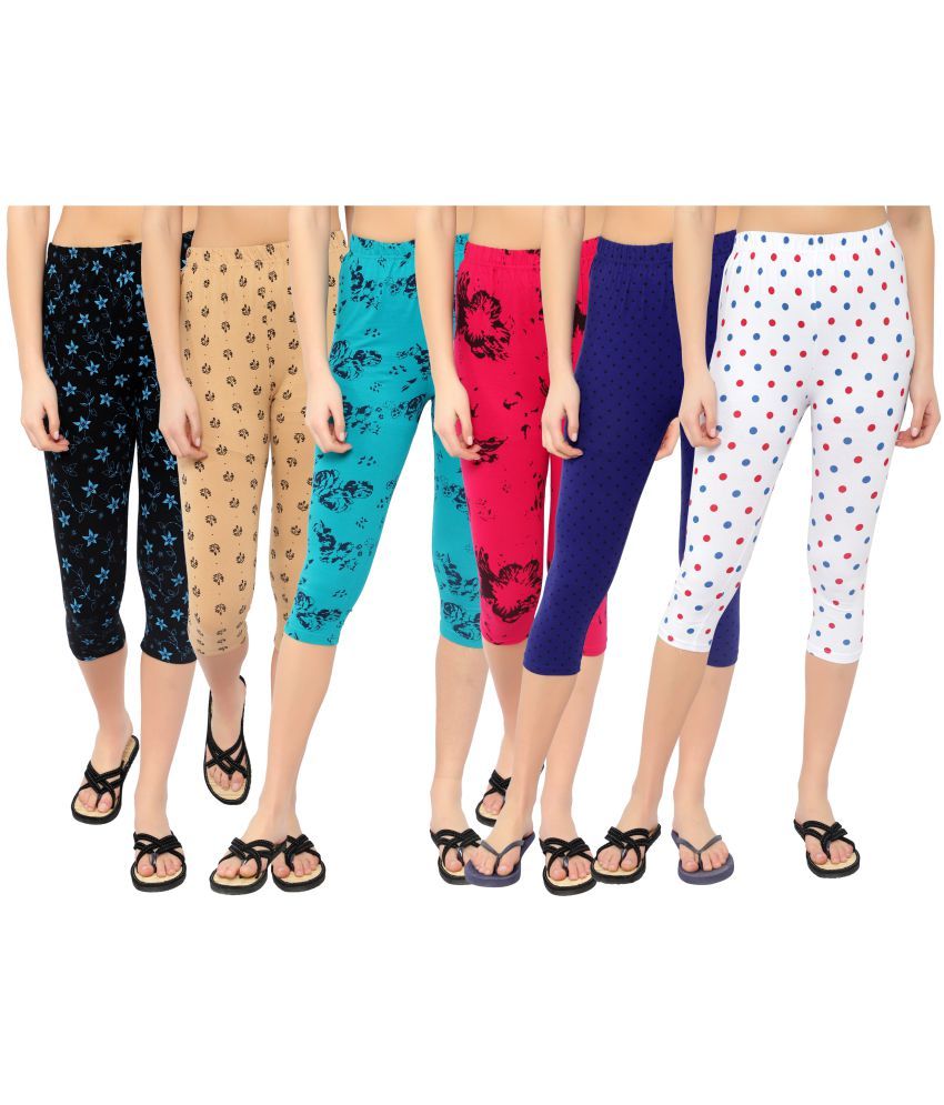     			Diaz Multi Cotton Lycra Printed Capri - Pack of 6