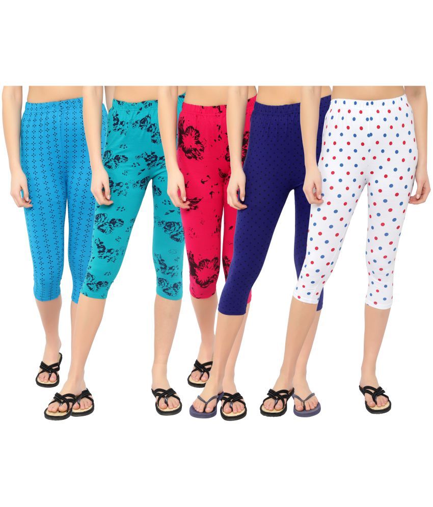     			Diaz Multi Cotton Lycra Printed Capri - Pack of 5