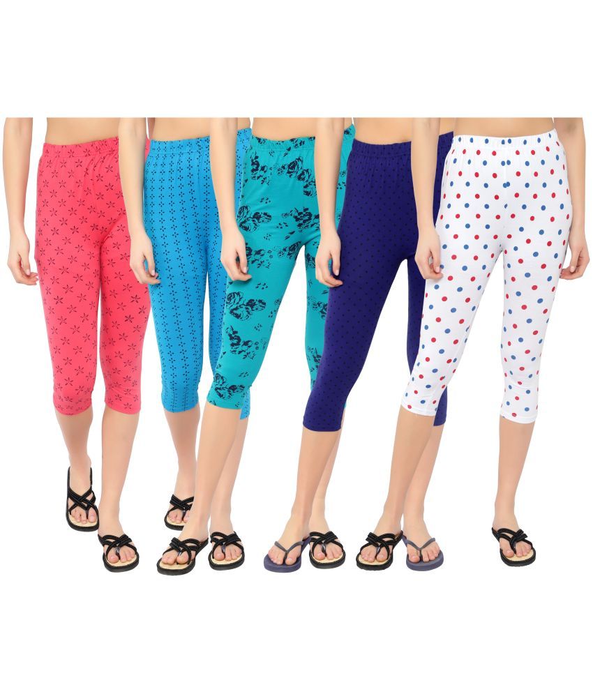     			Diaz Multi Cotton Lycra Printed Capri - Pack of 5