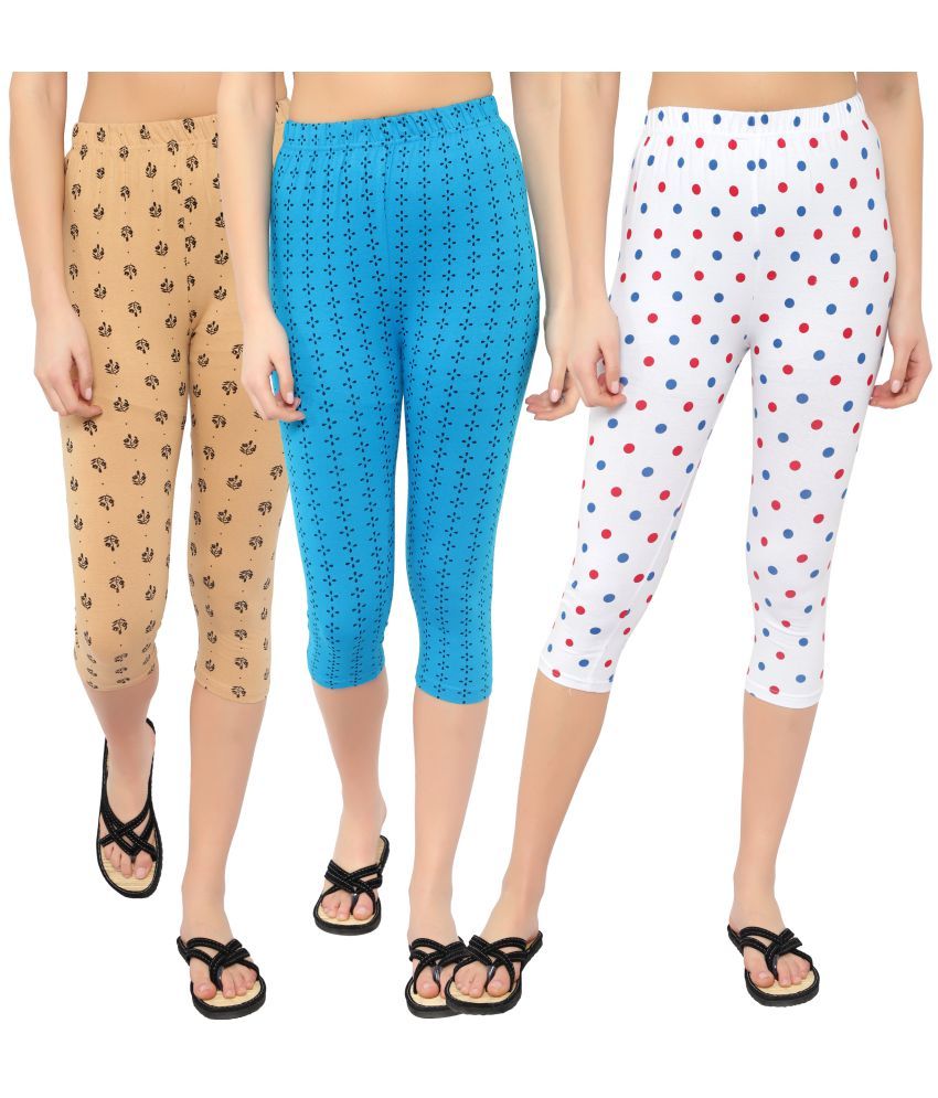     			Diaz Multi Cotton Lycra Printed Capri - Pack of 3