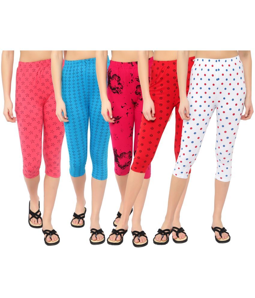     			Diaz Multi Cotton Lycra Printed Capri - Pack of 5