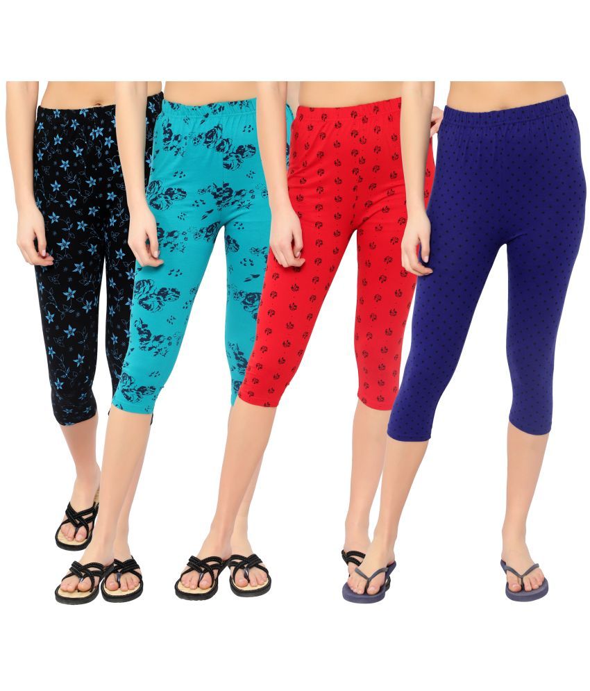     			Diaz Multi Cotton Lycra Printed Capri - Pack of 4