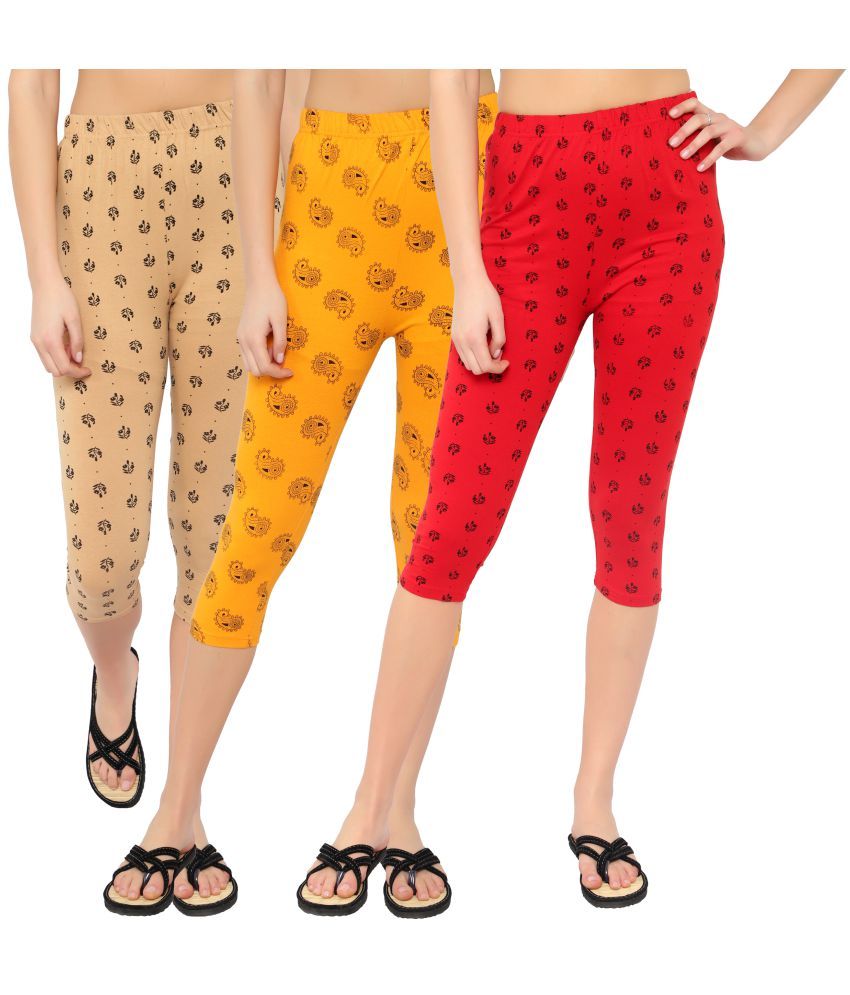     			Diaz Multi Cotton Lycra Printed Capri - Pack of 3