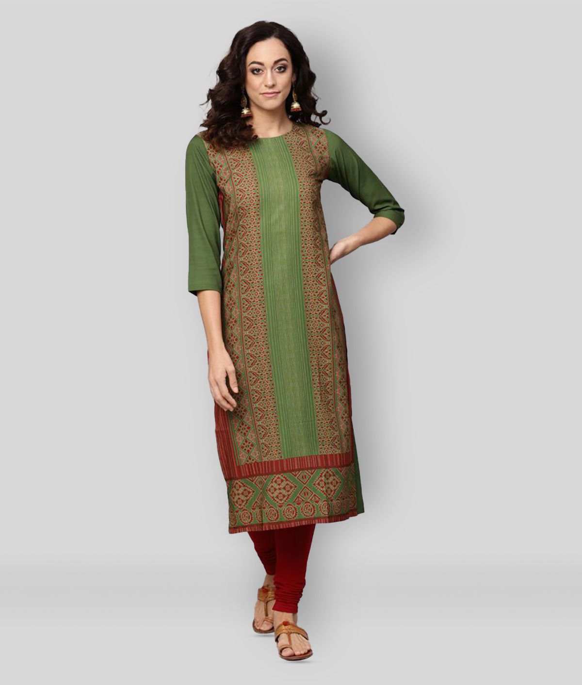 Ethnic Bay - Green Polyester Women's Straight Kurti ( Pack of 1 )
