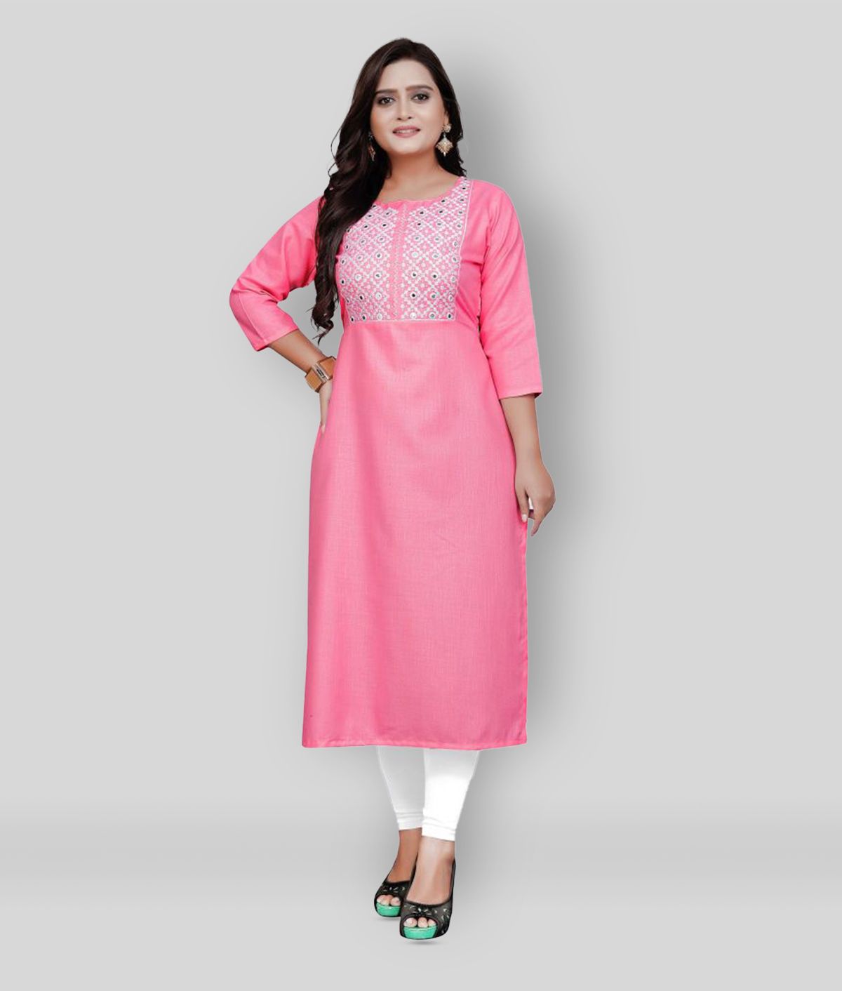     			Jiya Enterprise - Pink Cotton Blend Women's Straight Kurti ( Pack of 1 )