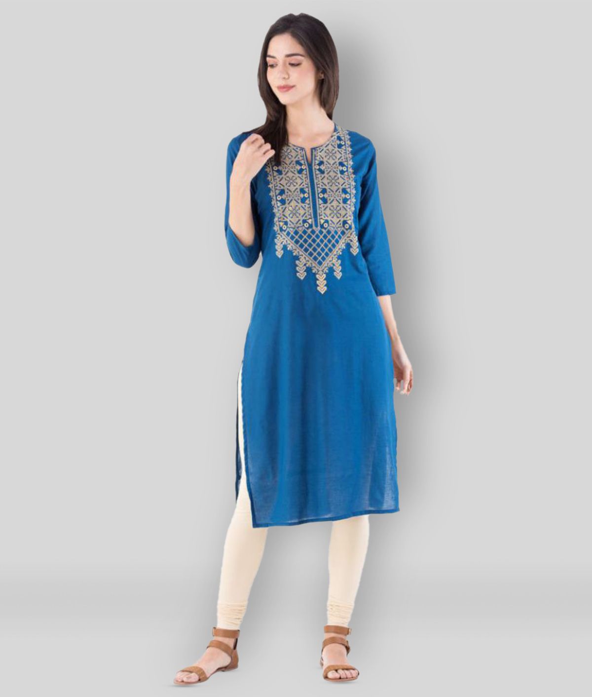     			KSHARAA - Blue Cotton Women's Straight Kurti ( Pack of 1 )