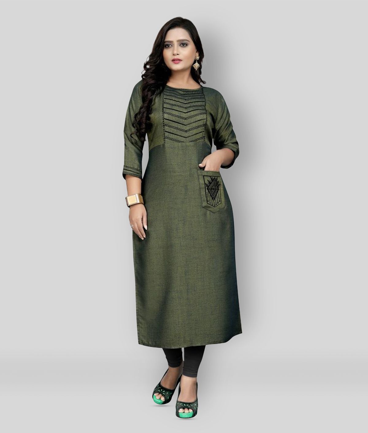     			Lerkiza - Green Cotton Blend Women's Straight Kurti ( Pack of 1 )