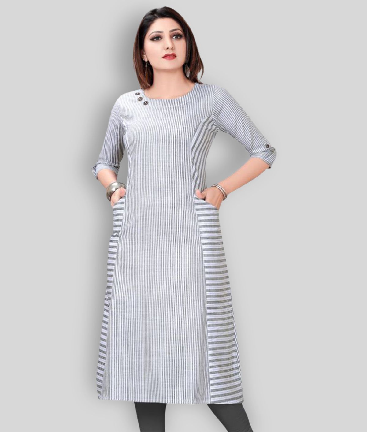     			Meher Impex - Light Grey Cotton Women's A-line Kurti ( Pack of 1 )