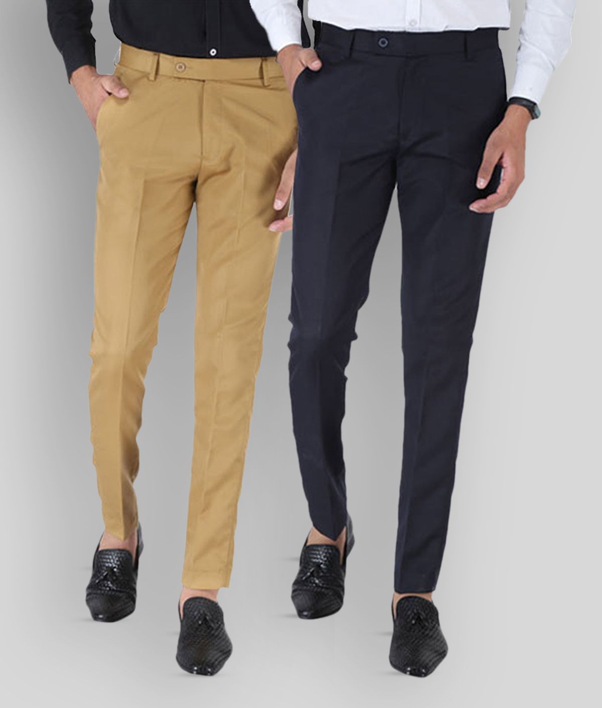     			SREY - Khaki Polycotton Slim - Fit Men's Trousers ( Pack of 2 )