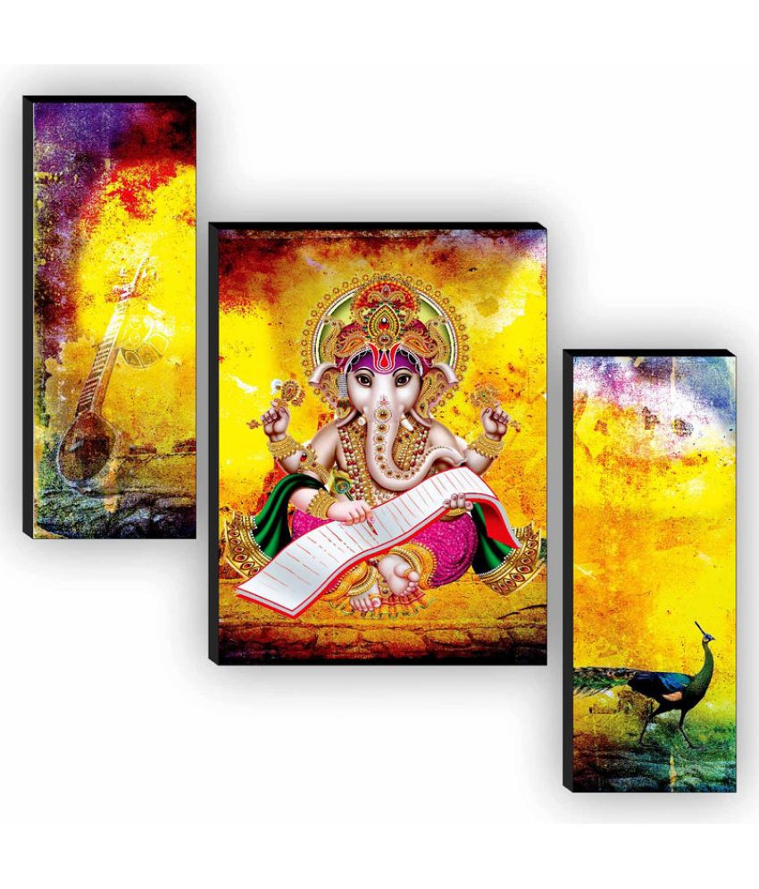     			Saf ganesha religious modern art Set of 3 MDF Painting Without Frame