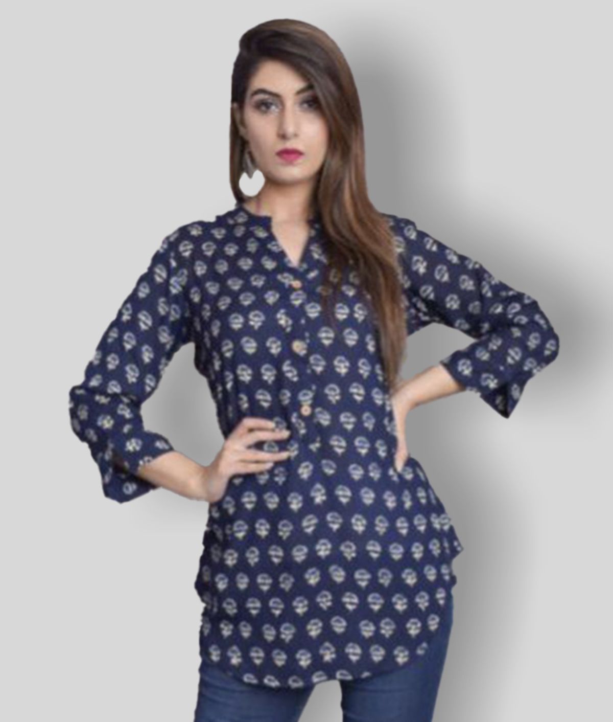     			The Style Story - Navy Blue Rayon Women's Straight Kurti ( Pack of 1 )