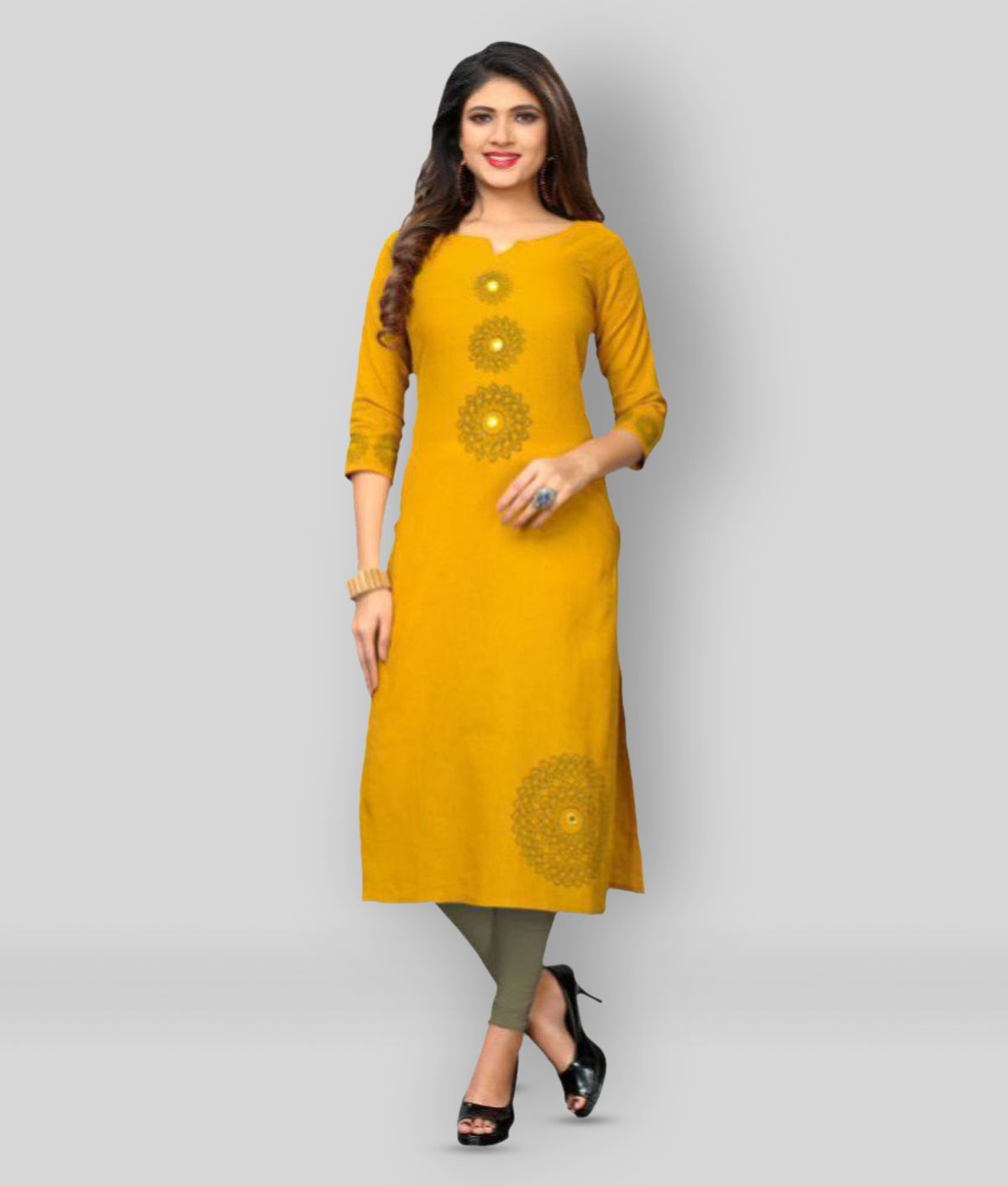     			Vbuyz - Yellow Cotton Women's High Slit Kurti ( Pack of 1 )