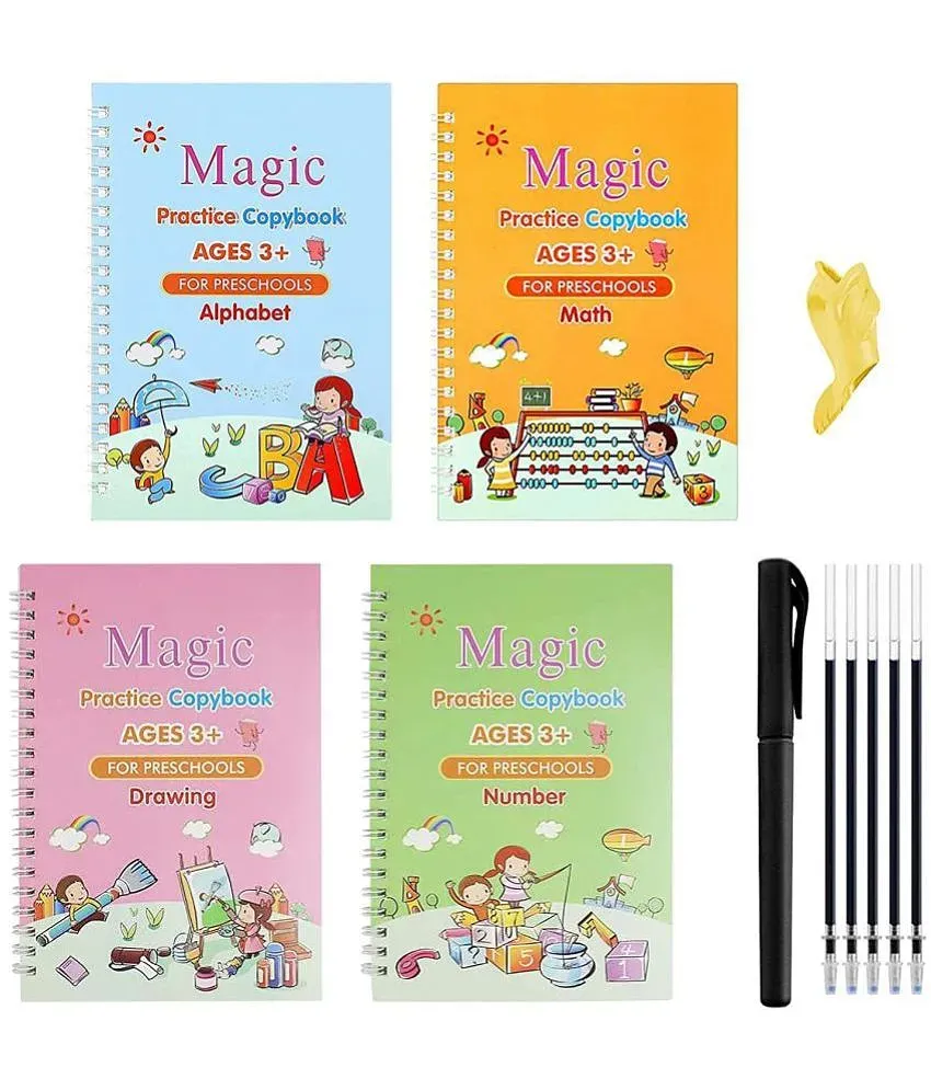 Buy ALL FIT Magic Practice Copy Book for Kids - 4Pcs Magic Book with Pens, Calligraphy  Books for Beginners Practice, Calligraphy Practice Book, Magic Kids  Practice Copy. Online at Best Prices in