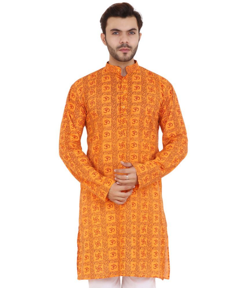     			Latest Chikan - Orange Cotton Men's Regular Kurta ( Pack of 1 )