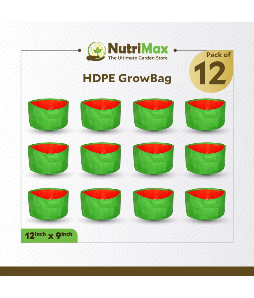 Nutrimax HDPE 200 GSM Growbags 12 inch x 9 inch Pack of 12 Outdoor Plant Bag