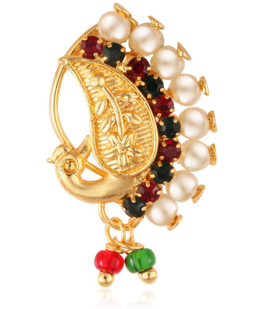     			Vighnaharta Gold Plated with Peals Alloy and CZ stone Non Piercing Maharashtrian Nath Nathiya./ Nose Pin for women  [VFJ1085NTH-Press-Multi ]