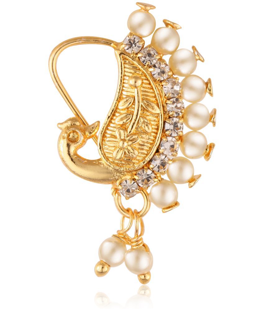     			Vighnaharta Gold Plated with Peals Alloy and CZ stone Piercing Maharashtrian Nath Nathiya./ Nose Pin for women  [VFJ1085NTH-TAR-White ]