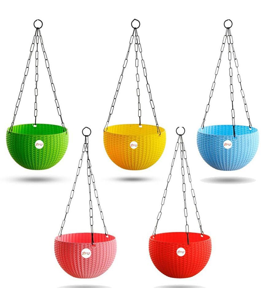 Kraft Seeds Hanging Planter Rounded Solid Pots for Home & Balcony Garden (Pack of 5, Multicolour)