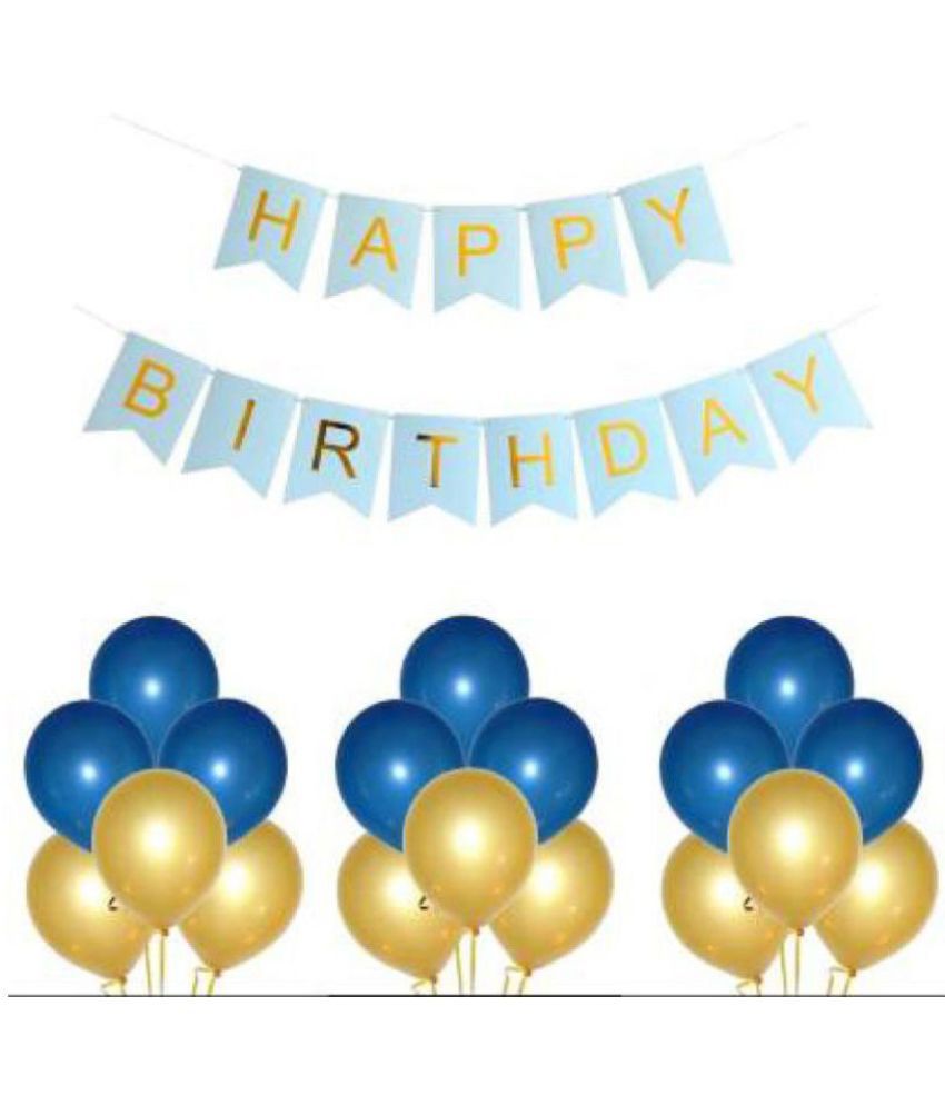     			Happy Birthday Banner (SkyBlue) + 30 Metallic Balloon (Blue, Golden)
