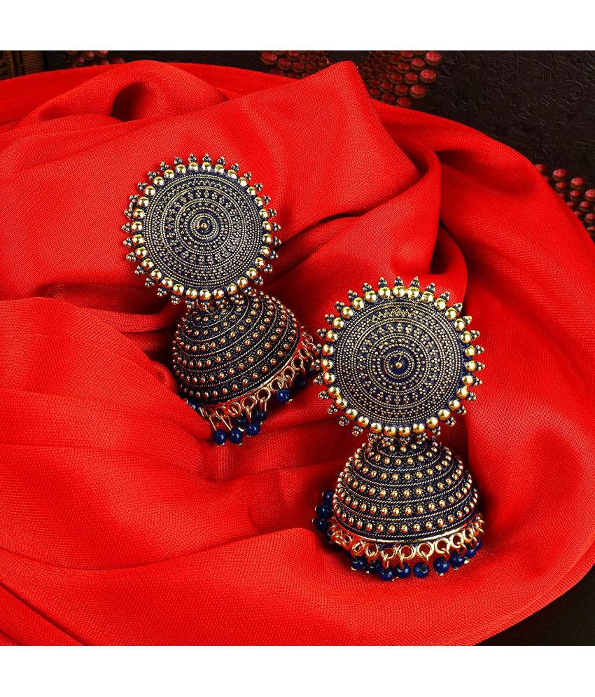     			Happy Stoning - Royal Blue Jhumki Earrings ( Pack of 1 )