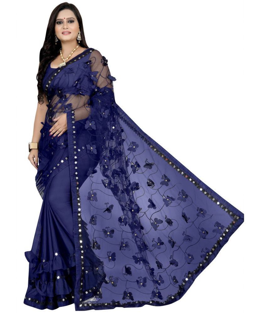     			vanraj - Blue Net Saree With Blouse Piece ( Pack of 1 )