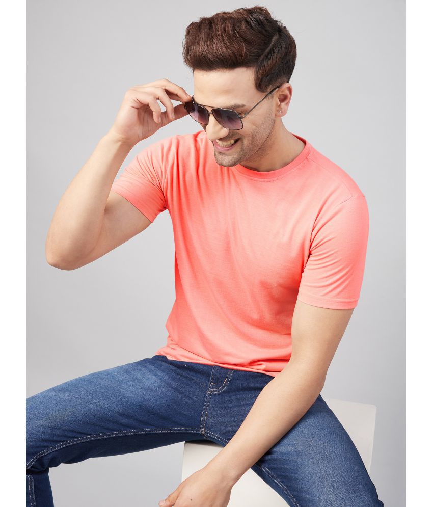 Gritstones Cotton Blend Regular Fit Solid Round Half Sleeves Coral Men T-Shirt Single Pack