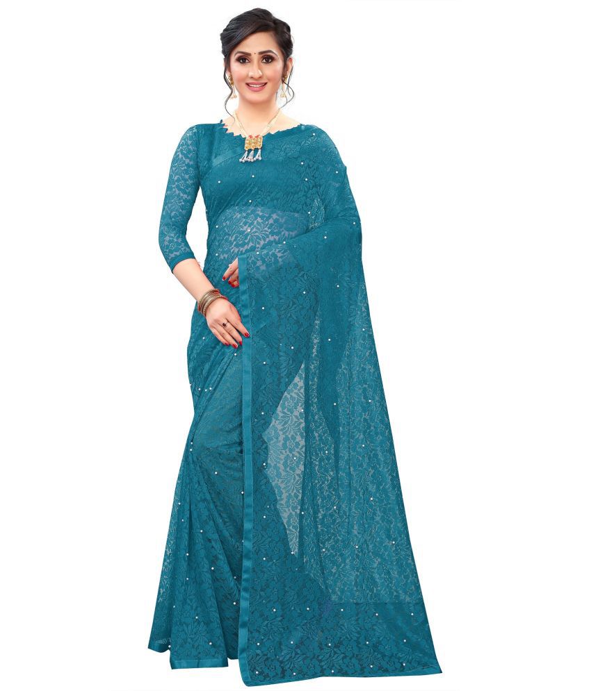     			Indy Bliss - Green Net Saree With Blouse Piece ( Pack of 1 )