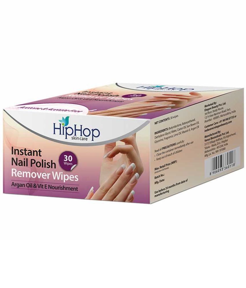 HipHop Skincare Instant Nail Polish Remover Wipes with Argan Oil and  Vitamin E, Cleans Up To 20 Nails (30 Wipes each, Pack of 2): Buy HipHop  Skincare Instant Nail Polish Remover Wipes