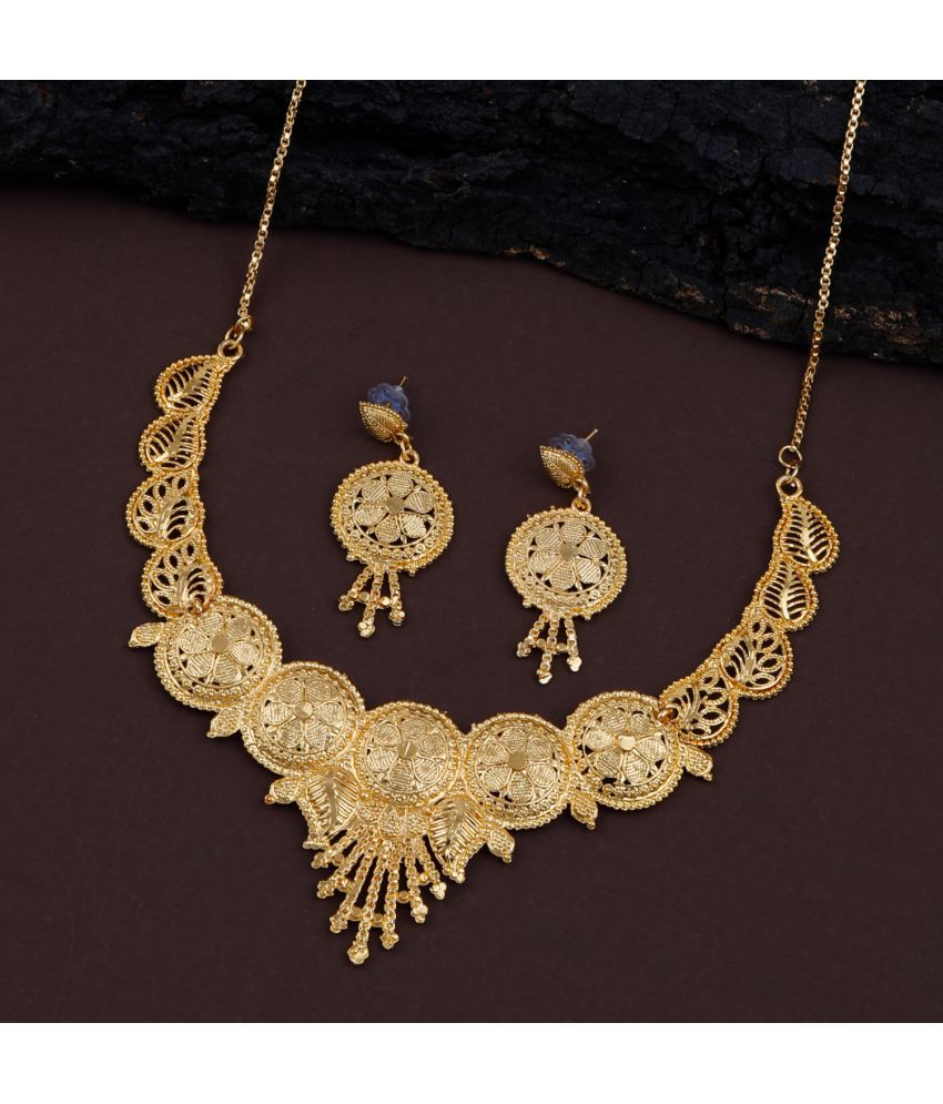     			ShreejiHuff Alloy Golden Traditional Necklaces Set