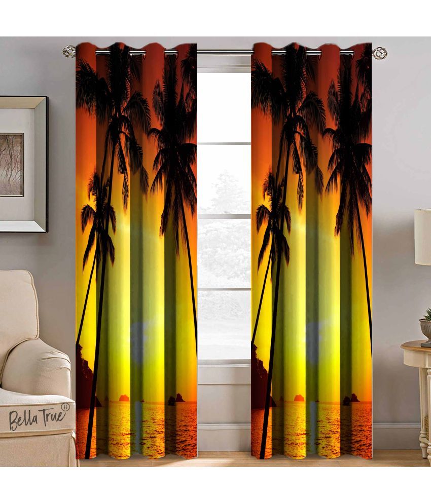     			BELLA TRUE  Set of 2 Door SemiTransparent Eyelet Polyester Multi Color Curtains ( 213 x 113 cm )