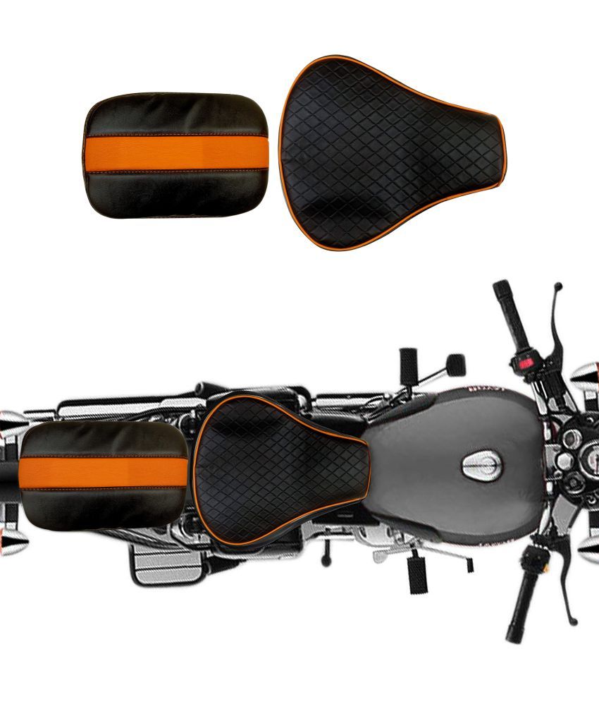     			KOHLI BULLET ACCESSORIES Seat Cover Diamond Style Black & Orange With Extra Foaming For Royal Enfield Classic , Classic 350/500CC