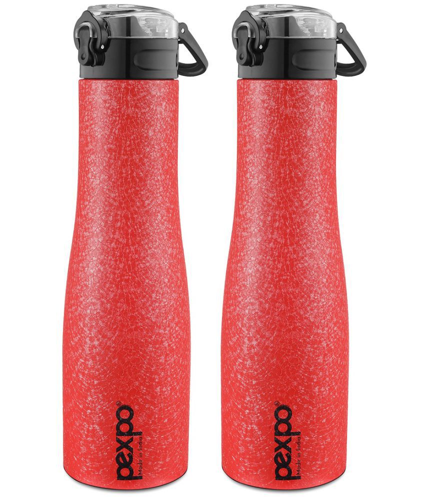     			PEXPO 1000 ml Stainless Steel Sports Water Bottle, Push Button Cap (Set of 2, Red, Monaco)
