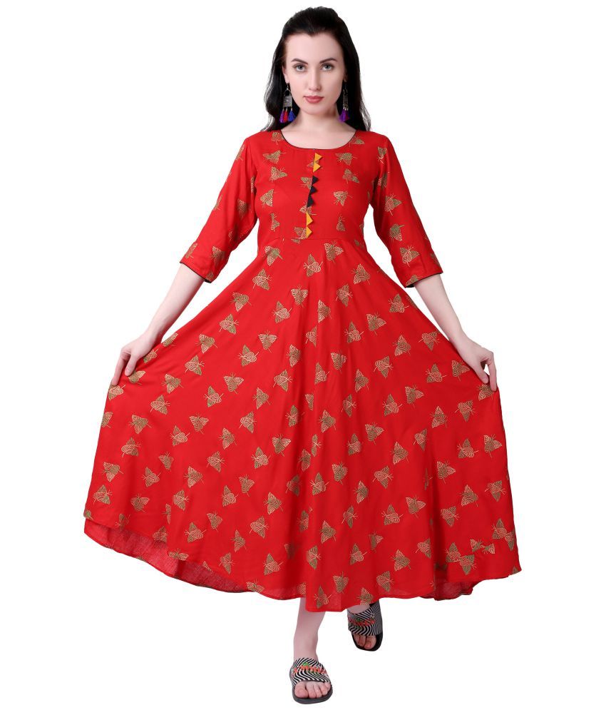     			MEESORRA - Red Rayon Women's Flared Kurti