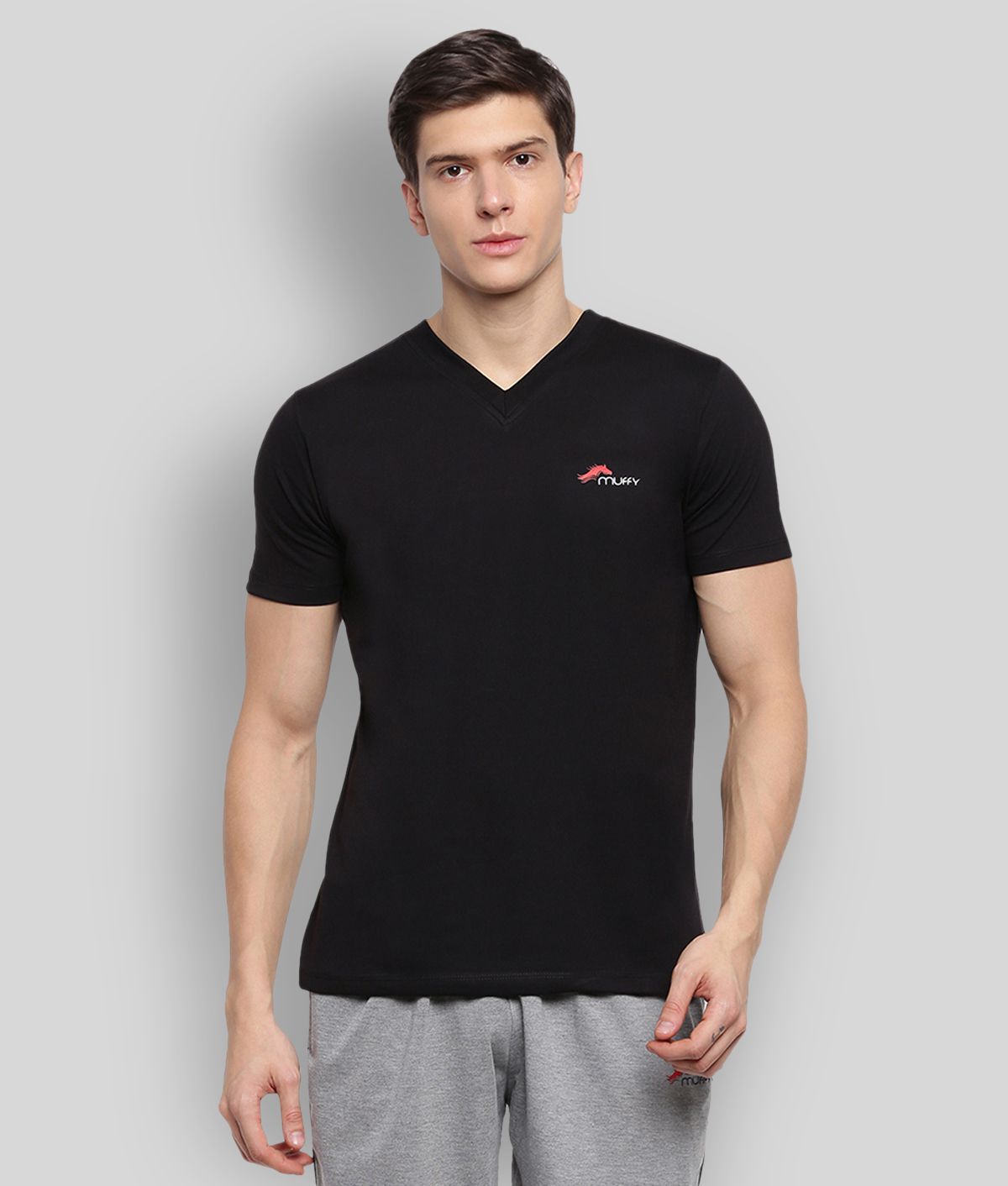     			Muffy - Black Cotton Slim Fit Men's T-Shirt ( Pack of 1 )