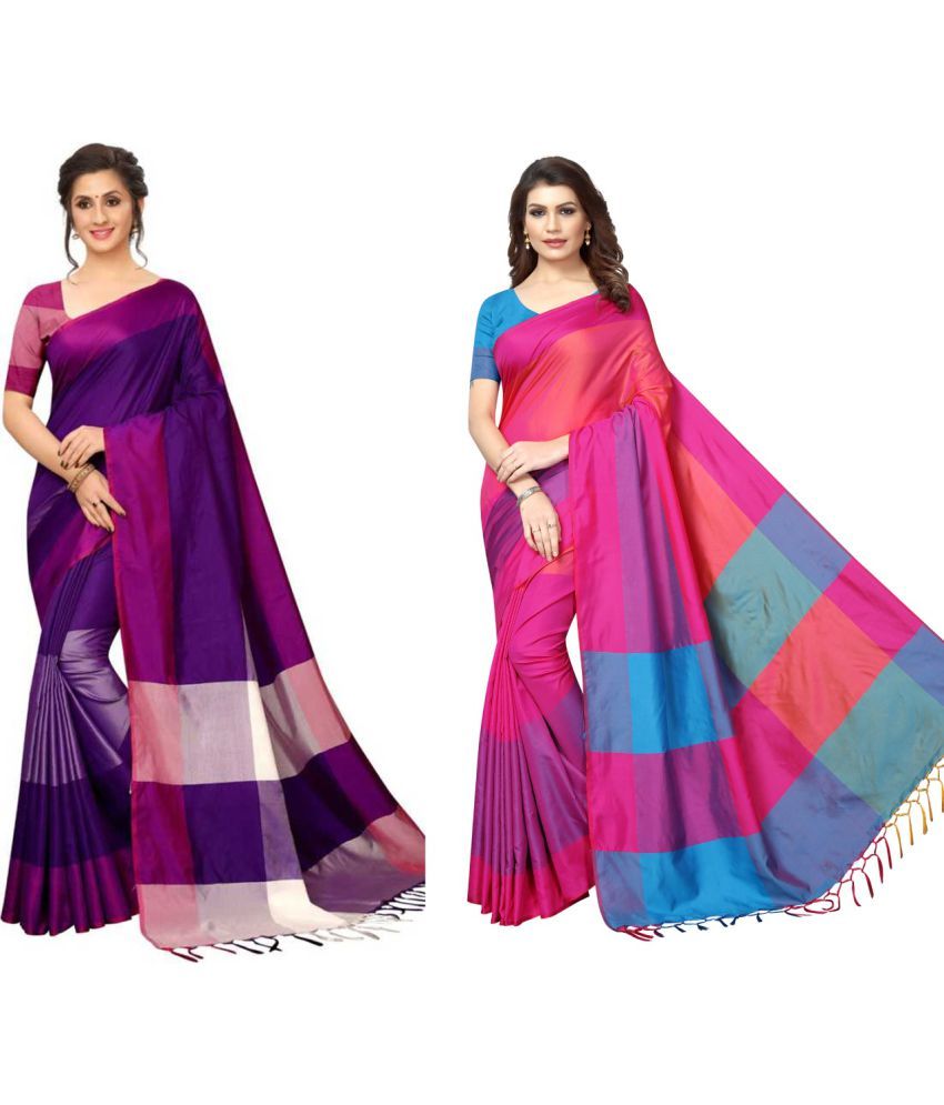     			NightBlue - Blue Cotton Saree With Blouse Piece ( Pack of 2 )