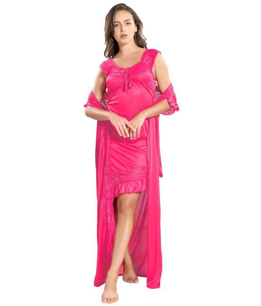     			Romaisa Satin Nighty & Night Gowns - Pink Single