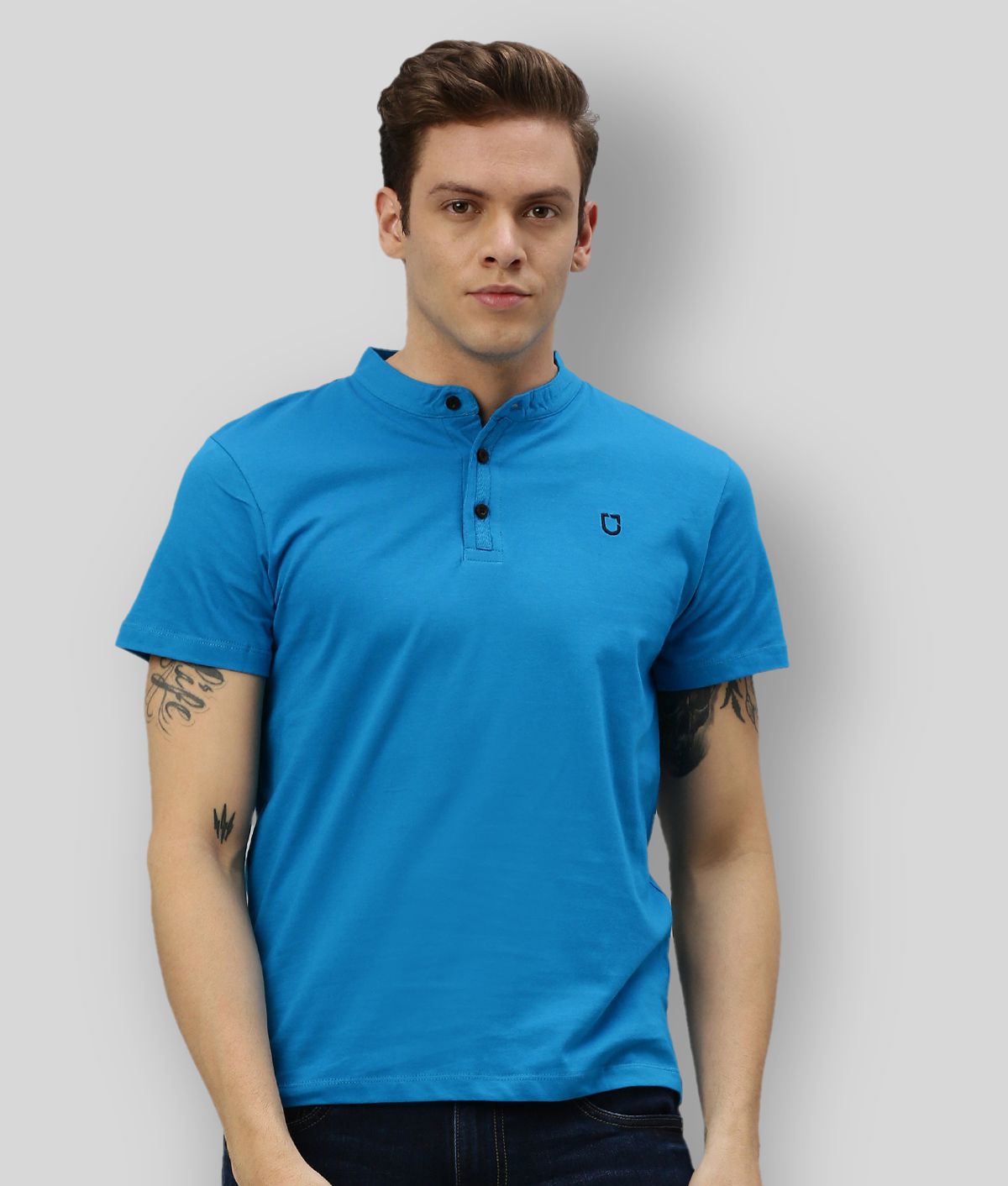     			Urbano Fashion - Blue Cotton Slim Fit Men's T-Shirt ( Single Pack )