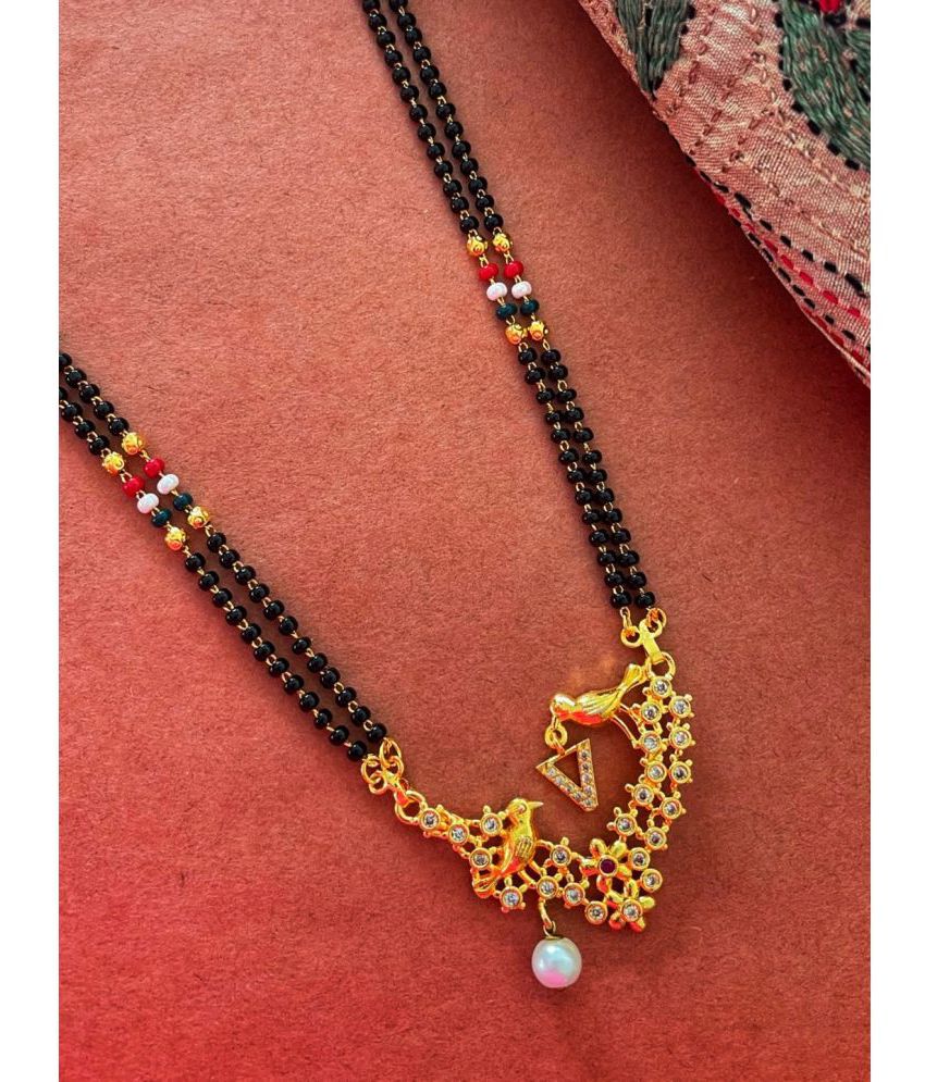 Long Mangalsutra Designs V letter mangalsutra pendant alphabet gold name  mangalsutra design/ naam wale mangalsutra/ personalised wife husband name  couple name mangalsutra design/ Love Birds Mangalsutra Necklace Designs  with Pearl (26 inches):