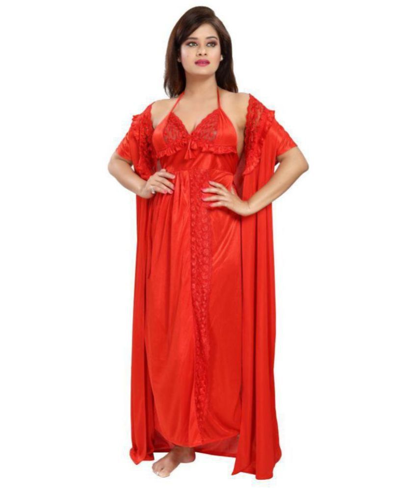     			Romaisa Satin Nighty & Night Gowns - Red Single