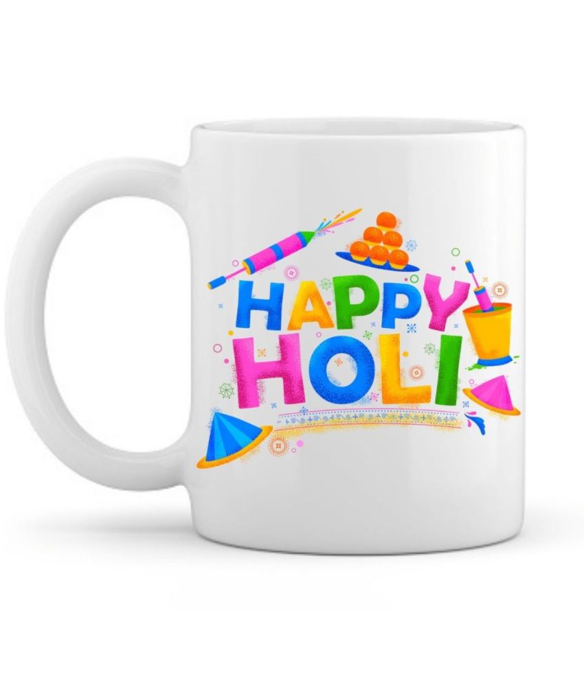     			thriftkart Ceramic traditional happy holi printed Gifting Mugs - Pack of 1