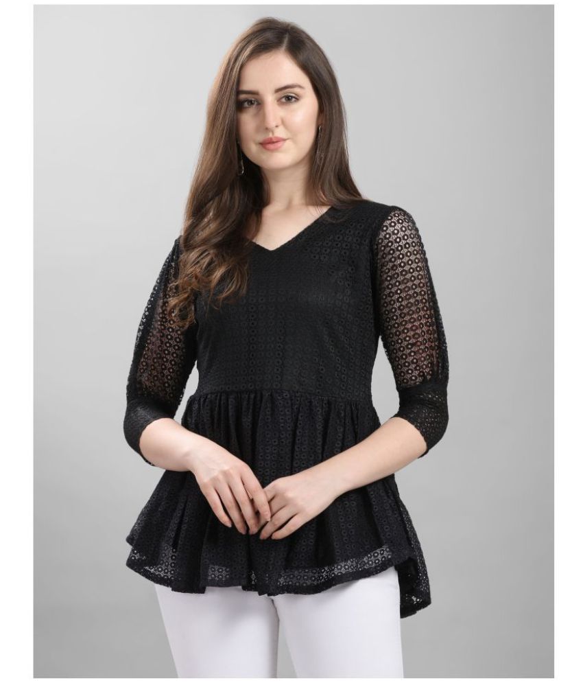     			Selvia Net Black Peplum Tops