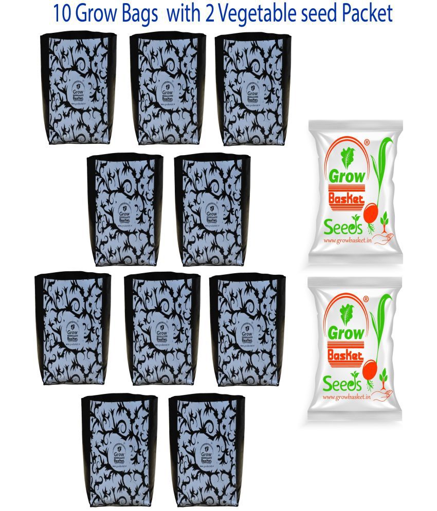     			10 Plant grow bags UV Treated bags Size(40x20cm) 150micron thickness LDPE Black Grow Bags with vegetable seed packet -2