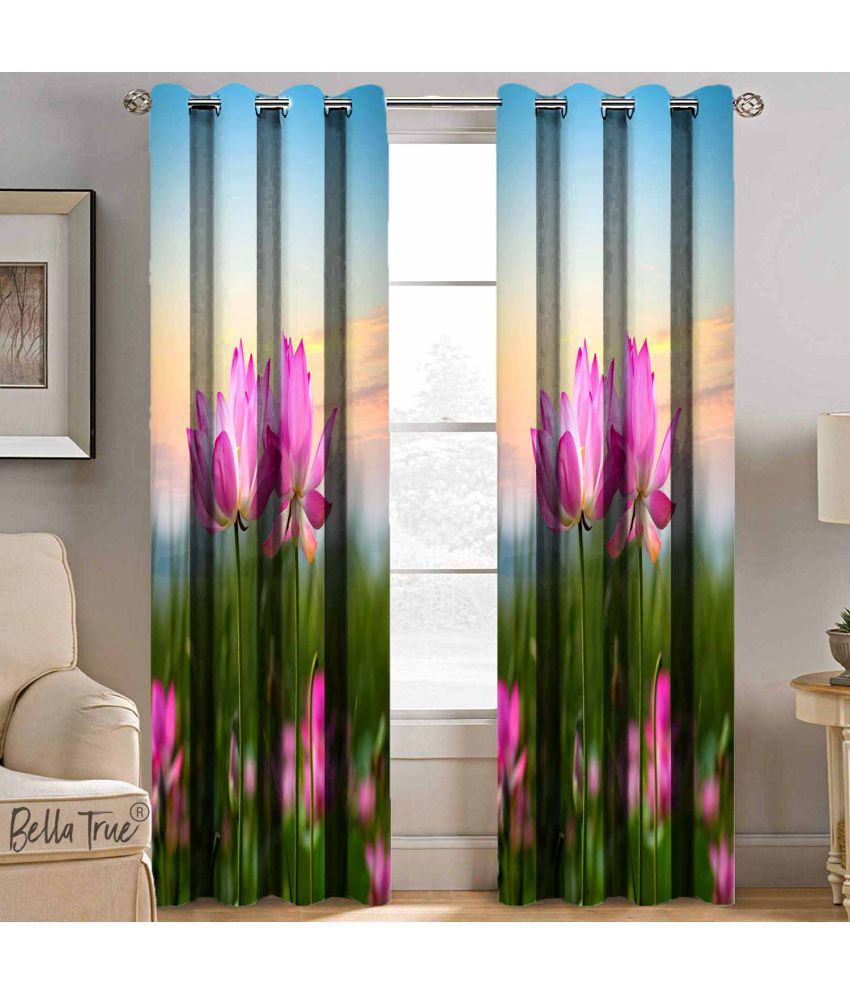     			BELLA TRUE  Set of 2 Long Door SemiTransparent Eyelet Polyester Multi Color Curtains ( 270 x 113 cm )