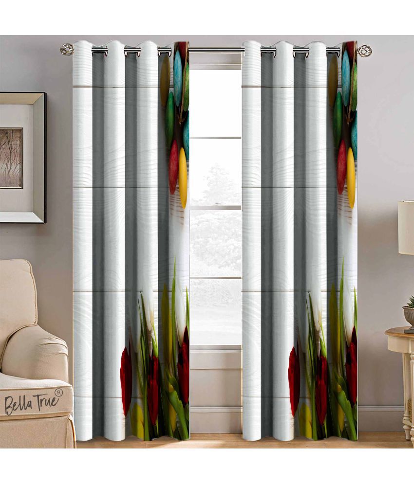     			BELLA TRUE - Set of 2 Window Semi-Transparent Eyelet Polyester Multi Color Curtains ( 152 x 113 cm )