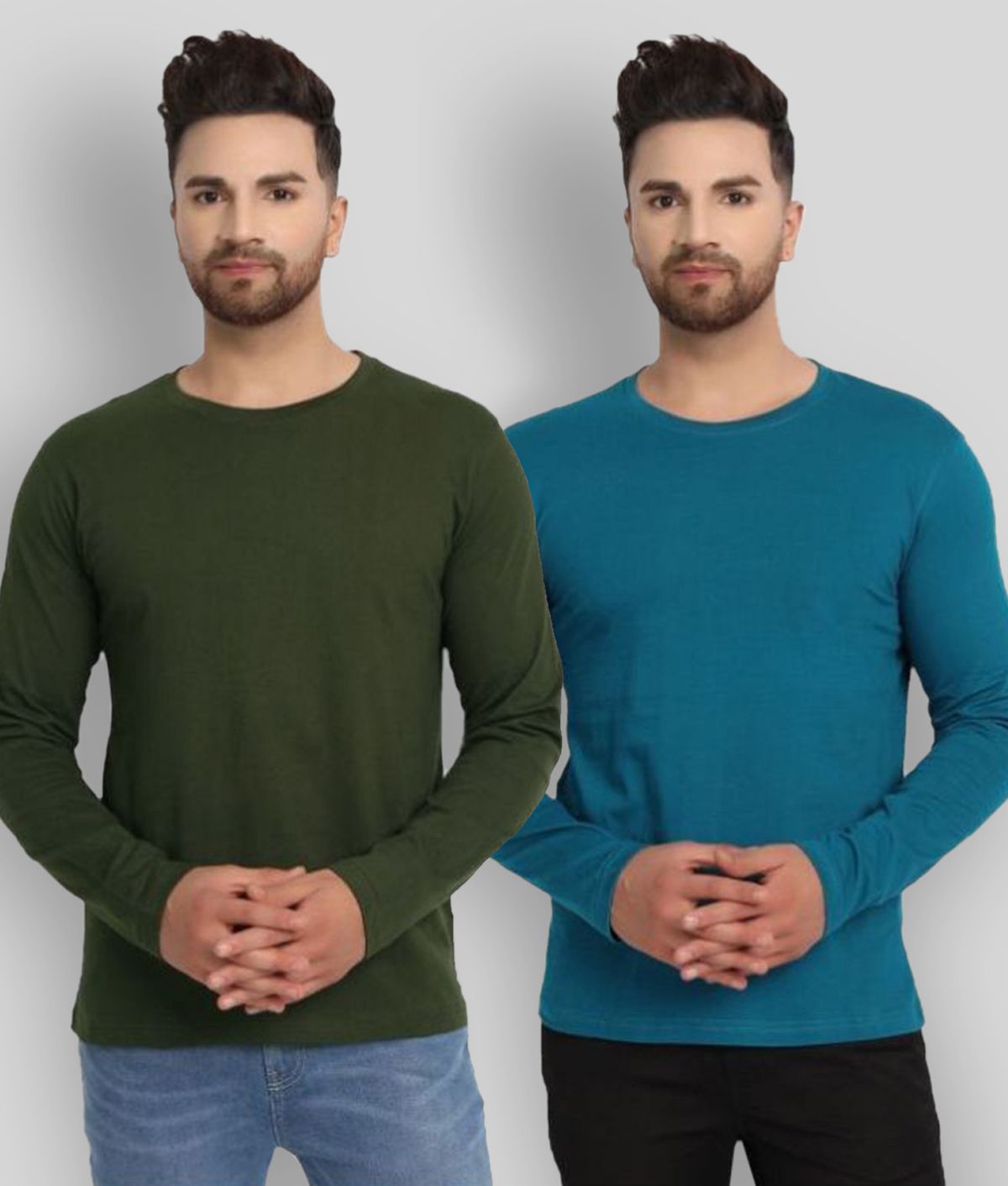     			ESPARTO - Green Cotton Regular Fit Men's T-Shirt ( Pack of 2 )